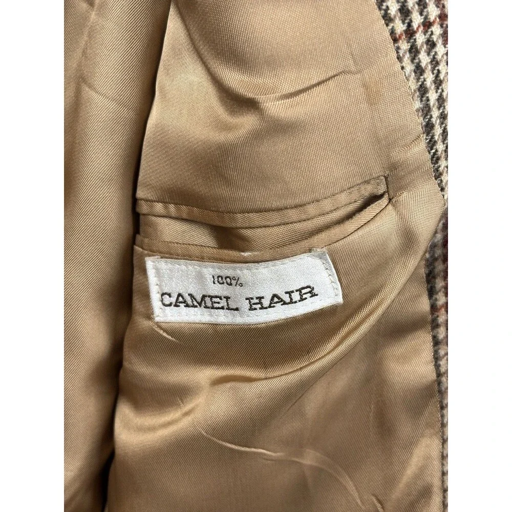Vintage Orvis 100% Camel Hair Blazer Men's 38R Houndstooth Plaid Sport Coat